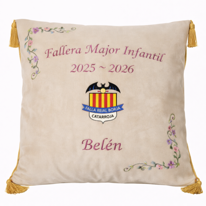 cojin-fallera-mayor-personalizado con escudo (3) Cojín para Fallera Mayor personalizado con nombre y escudo