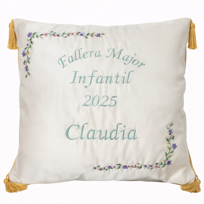 cojin fallera mayor personalizado bordado modelo claudia
