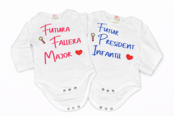 Body bebé fallero personalizado | Futura Fallera Mayor y Presidente Infantilalizado Futura Fallera Mayor y Presidente Infantil Body bebé fallero personalizado con nombre
