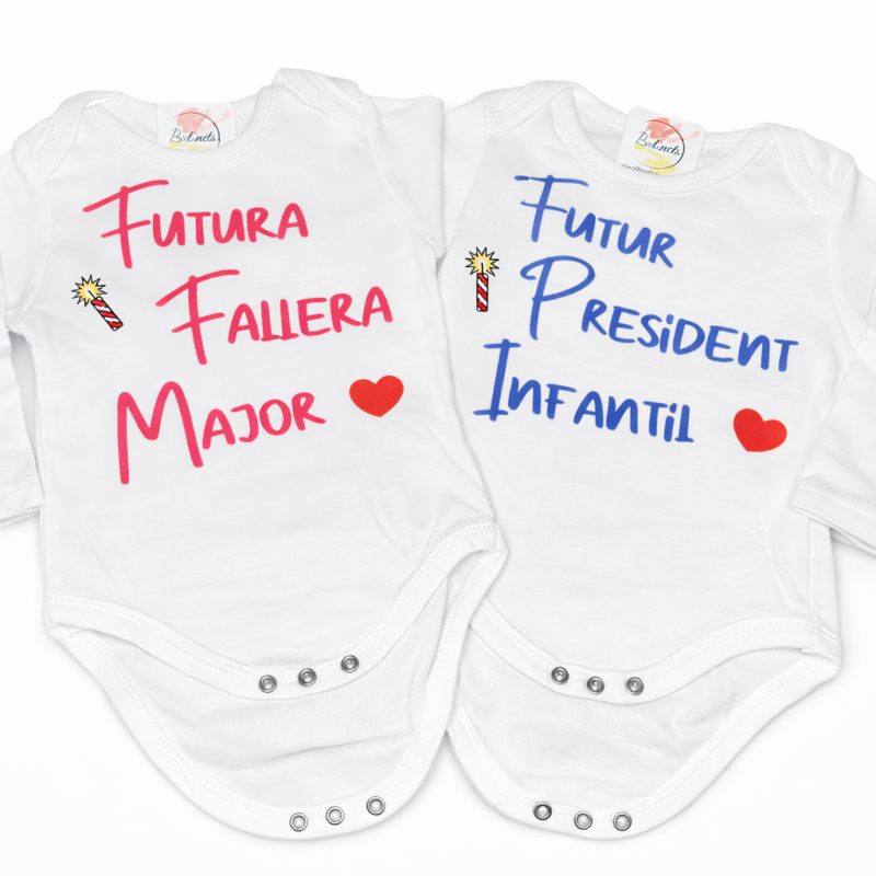 Body bebé fallero personalizado | Futura Fallera Mayor y Presidente Infantilalizado Futura Fallera Mayor y Presidente Infantil Body bebé fallero personalizado con nombre