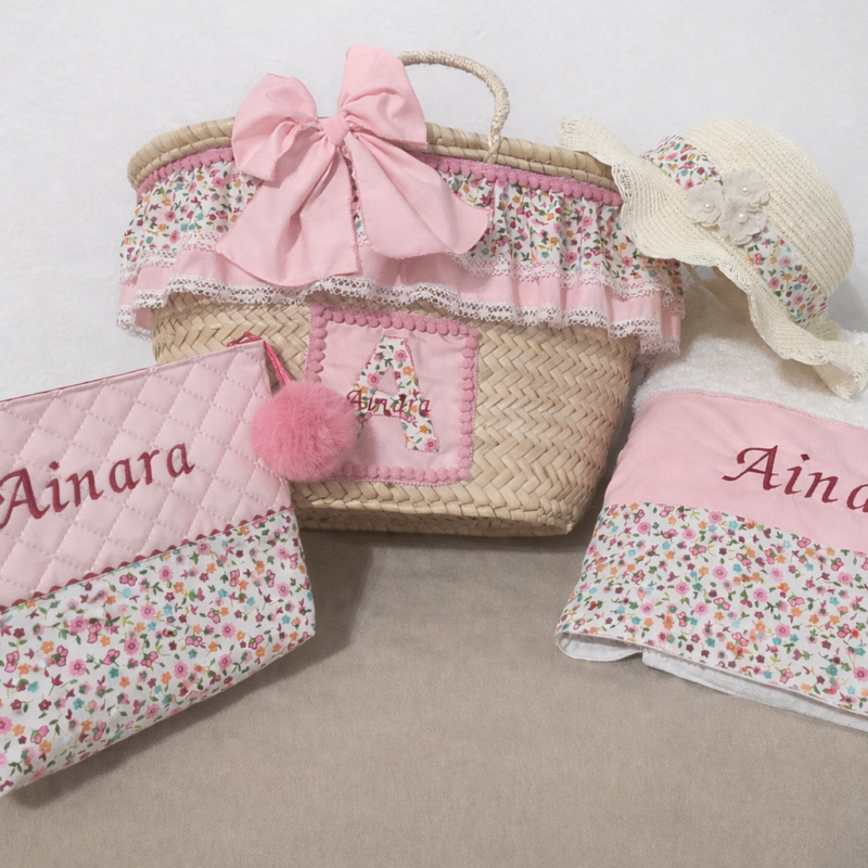 Capazo personalizado con nombre y tela a elegir para verano
