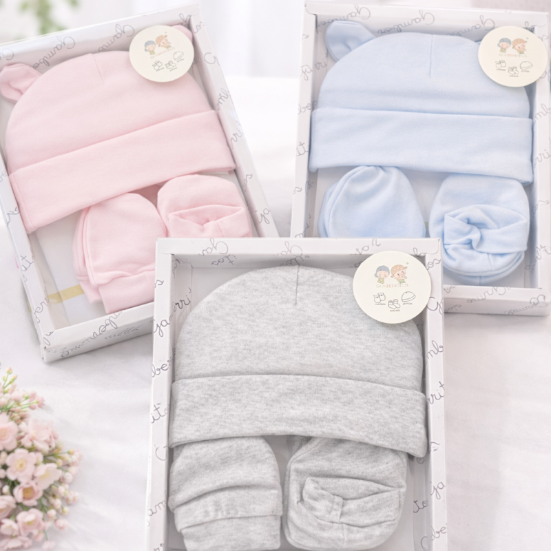 Gorro bebé con manoplas conjunto suave para recién nacido